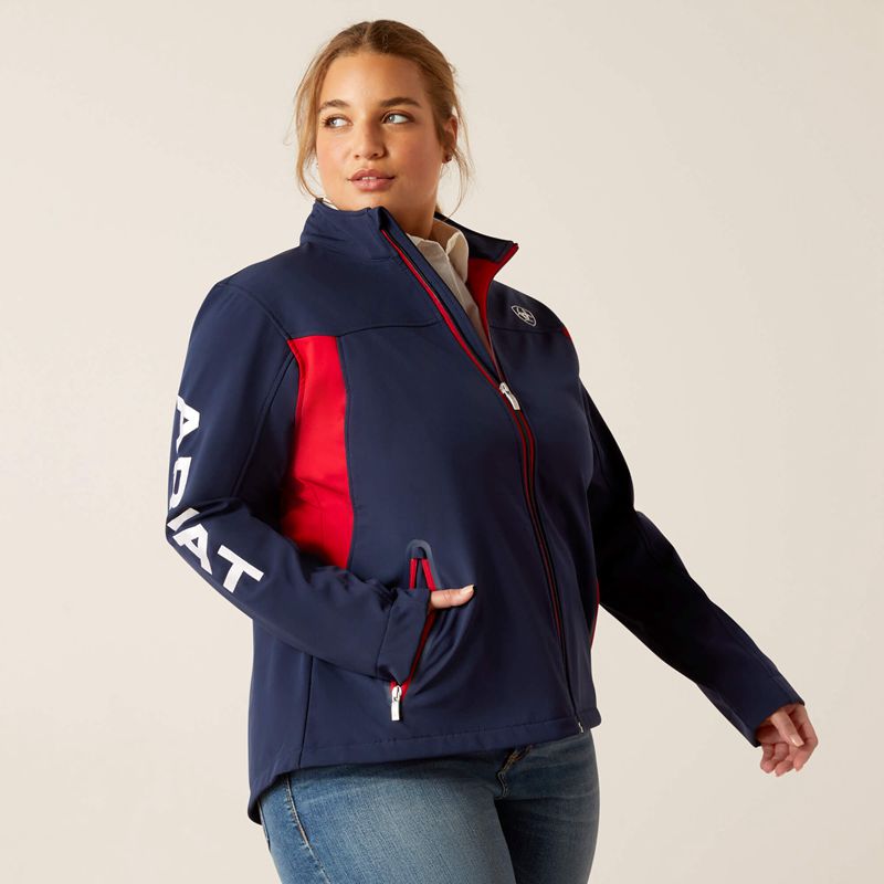 Navy/Red Ariat New Team Softshell Jacket | 96DUGRMVB