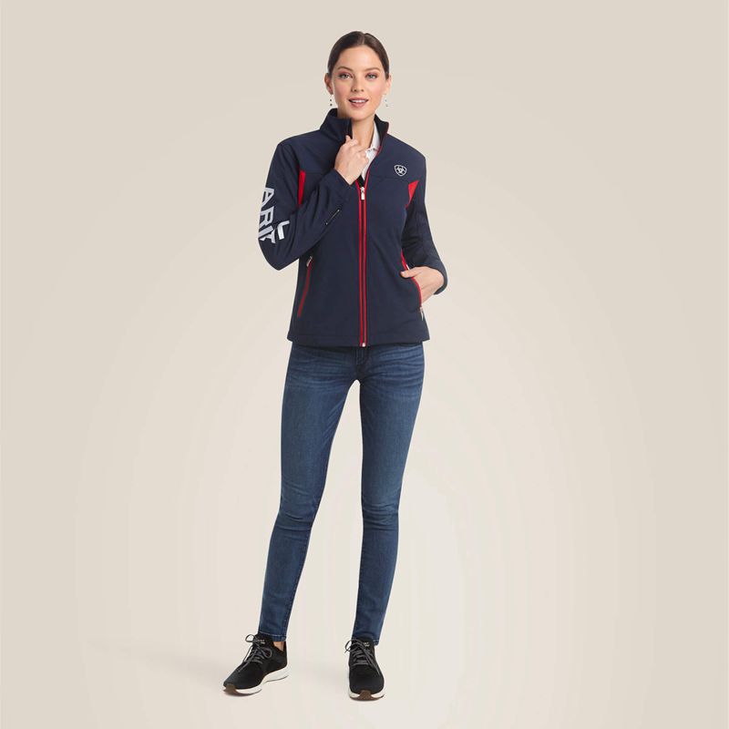 Navy/Red Ariat New Team Softshell Jacket | 96DUGRMVB