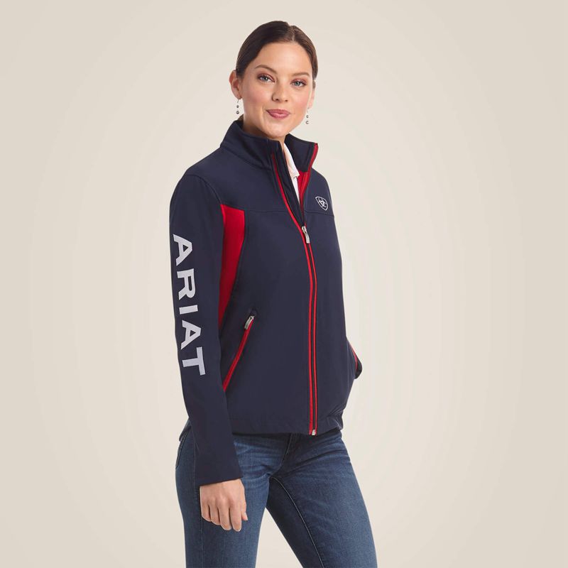 Navy/Red Ariat New Team Softshell Jacket | 96DUGRMVB