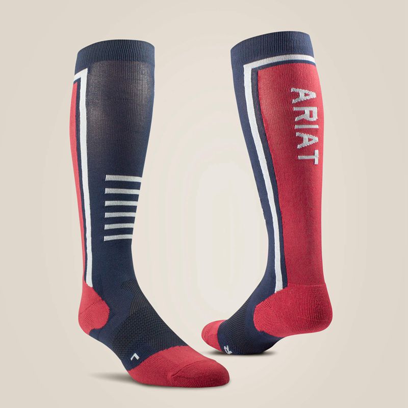 Navy/Red Ariat Tek Slimline Performance Socks | 47PGSDUAH