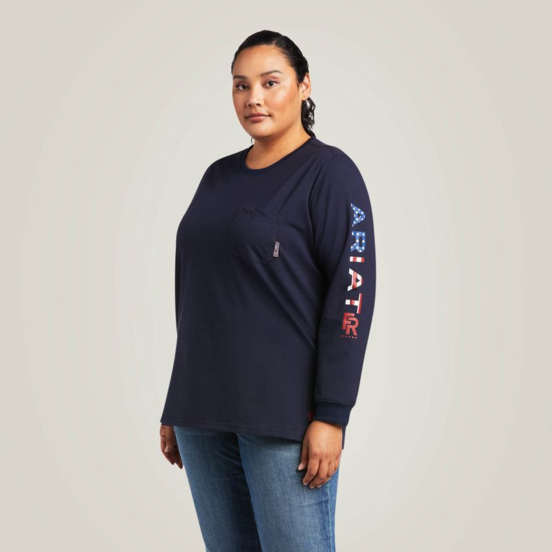 Navy/Usa Ariat Fr Stretch Logo T-Shirt | 24JWMLYUD