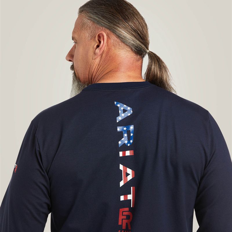 Navy/Usa Ariat Fr Stretch Logo T-Shirt | 98ZNTHDEG