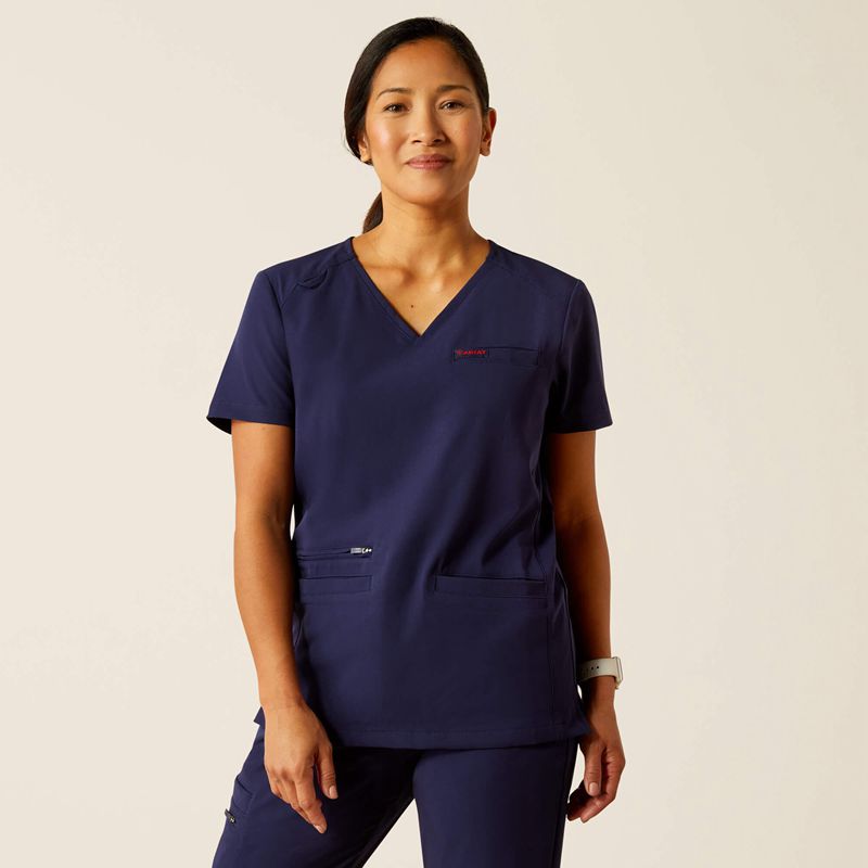 Navy Ariat Clara 6 Pocket Scrub Top | 69NBGHWIZ