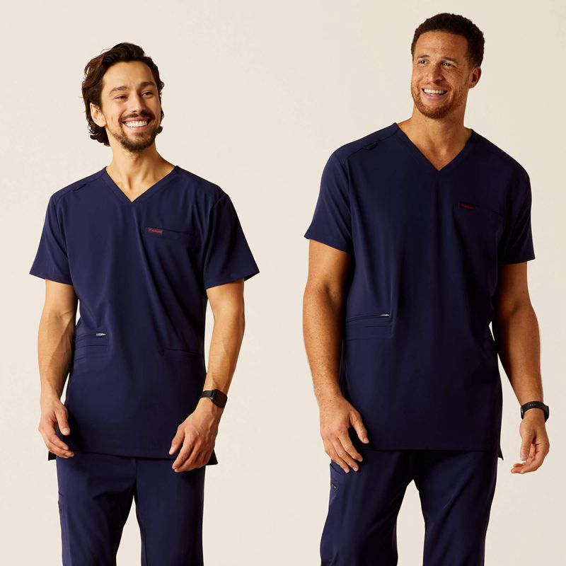 Navy Ariat Derham 6 Pocket Scrub Top | 87ETDUSKF