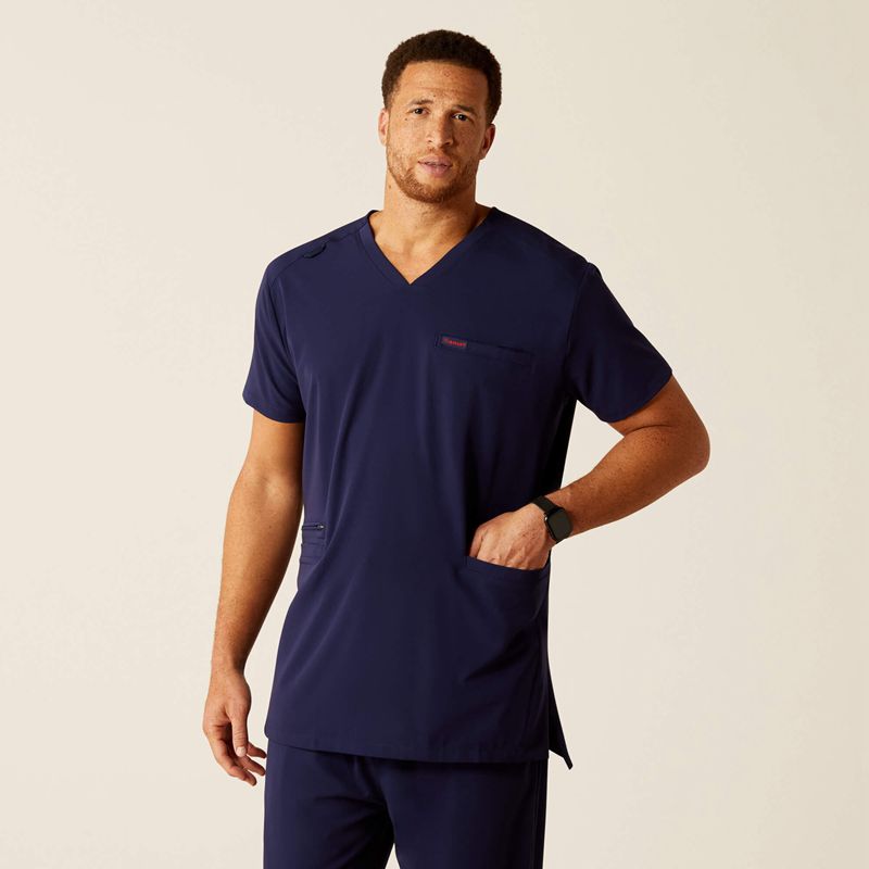 Navy Ariat Derham 6 Pocket Scrub Top | 87ETDUSKF