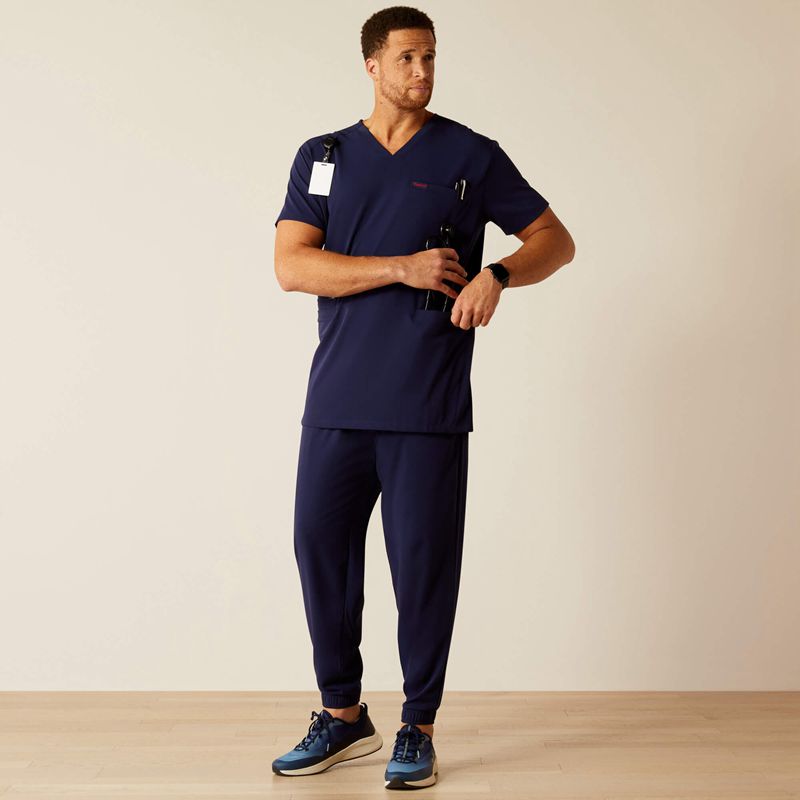 Navy Ariat Derham 6 Pocket Scrub Top | 87ETDUSKF