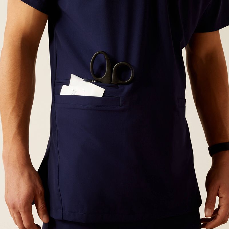 Navy Ariat Derham 6 Pocket Scrub Top | 87ETDUSKF