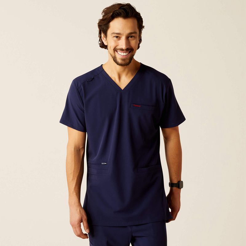 Navy Ariat Derham 6 Pocket Scrub Top | 87ETDUSKF