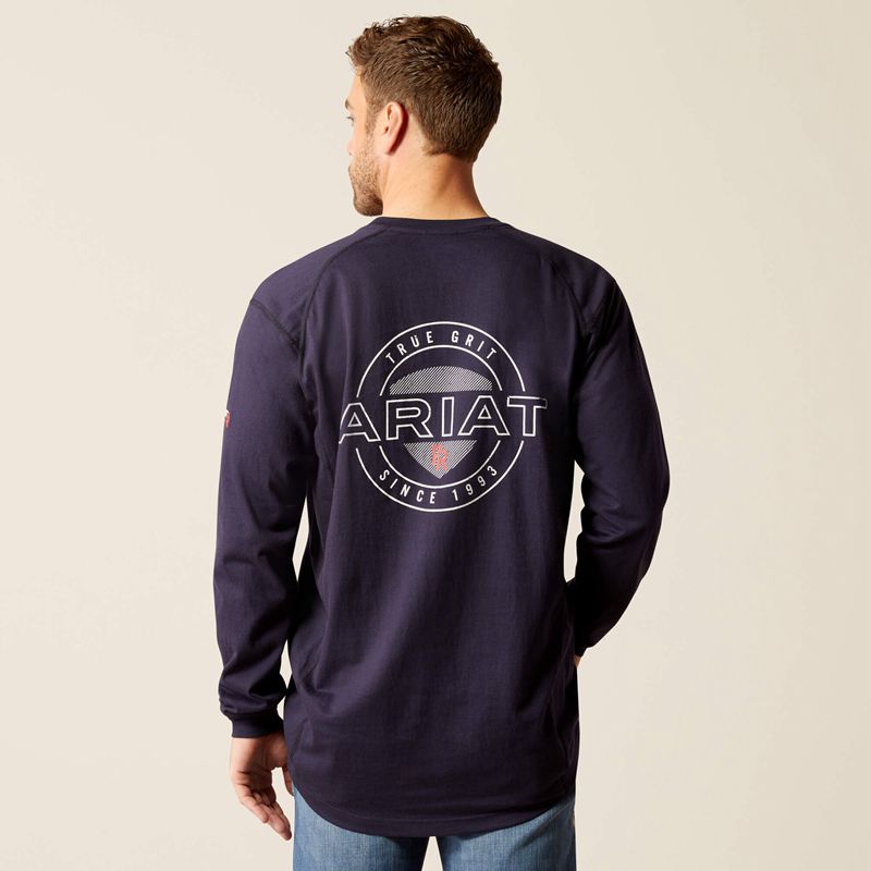 Navy Ariat Fr Air True Grit T-Shirt | 30MVOJRFE