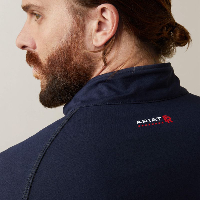 Navy Ariat Fr Combat Stretch Patriot 1/4 Zip Work Shirt | 97RZXTKYF