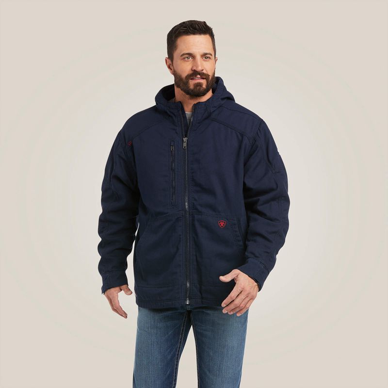 Navy Ariat Fr Duralight Stretch Canvas Jacket | 98WBANURO