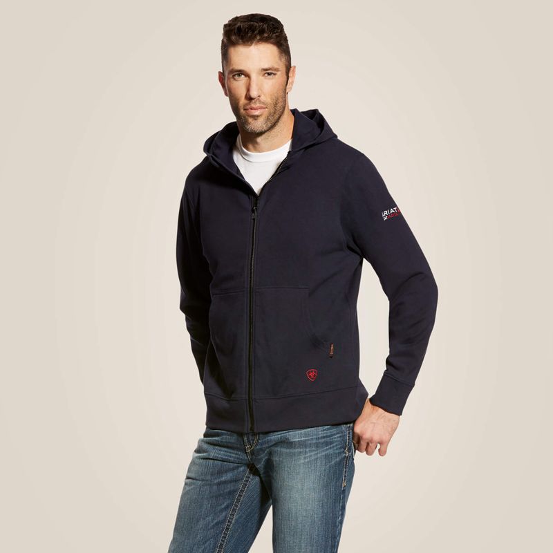 Navy Ariat Fr Durastretch Full Zip Hoodie | 40KDQGJAM