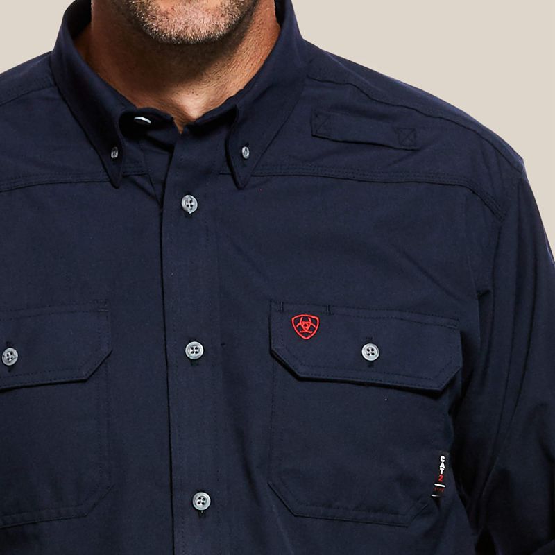 Navy Ariat Fr Featherlight Work Shirt | 16EUOBXML