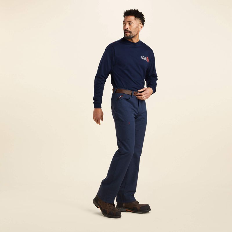 Navy Ariat Fr M4 Relaxed Crossfire Straight Pant | 78RLZUGFC