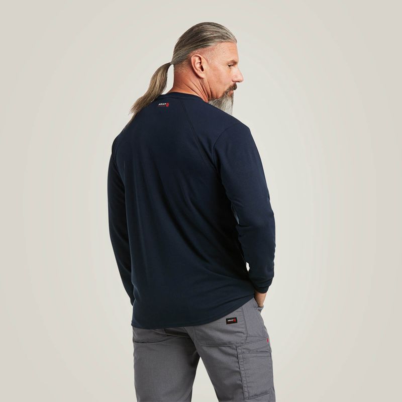 Navy Ariat Fr Max Protect Inherent T-Shirt | 03WMJXDTO