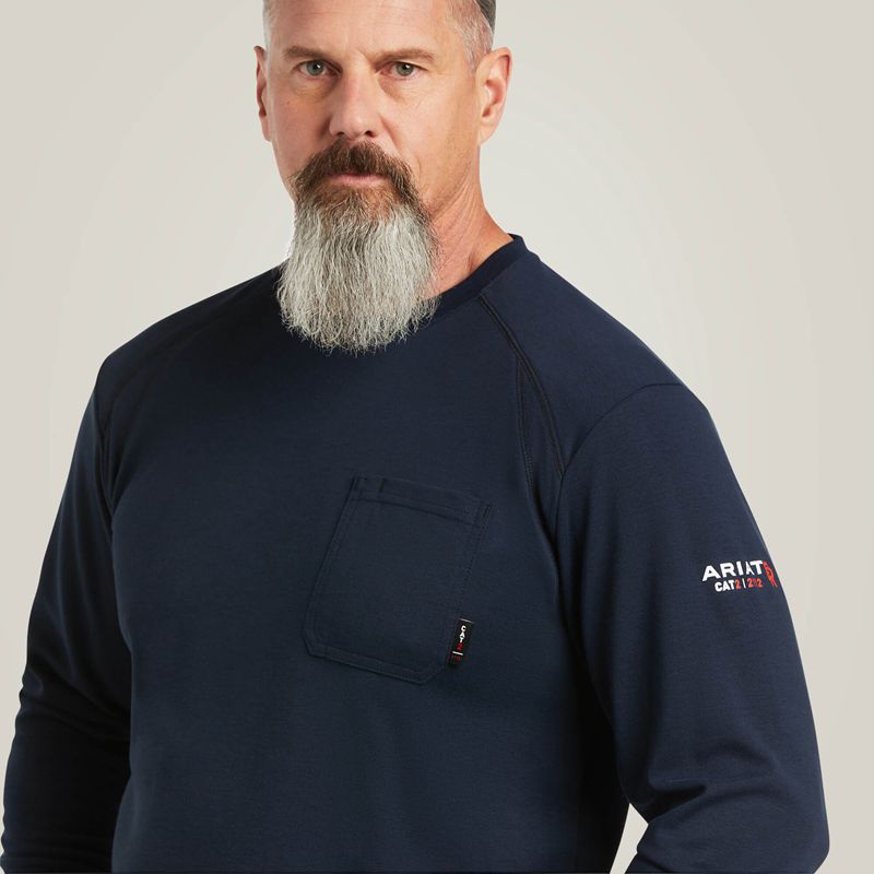 Navy Ariat Fr Max Protect Inherent T-Shirt | 03WMJXDTO