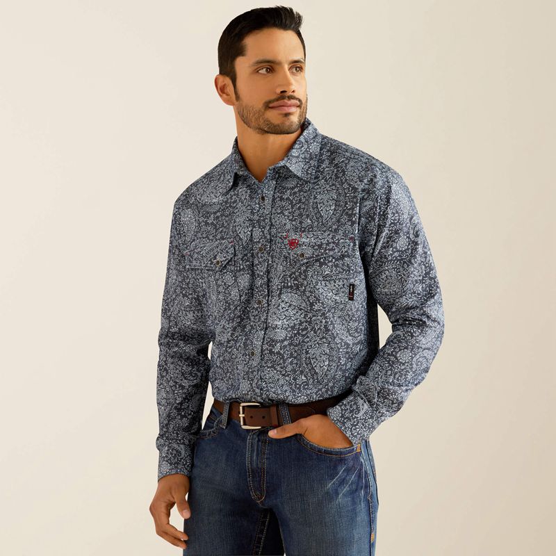 Navy Ariat Fr Pacific Snap Work Shirt | 35GEQXLKN