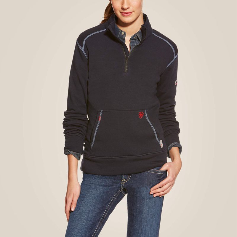 Navy Ariat Fr Polartec Fleece 1/4 Zip Top | 91BVYORJL