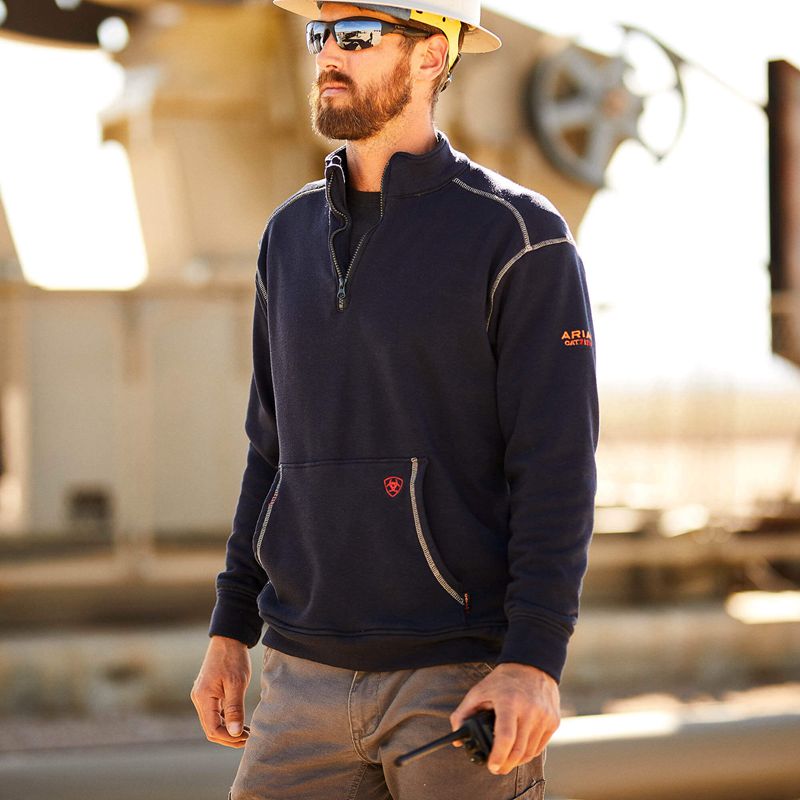 Navy Ariat Fr Polartec Fleece 1/4 Zip Top | 51WPCBAKI