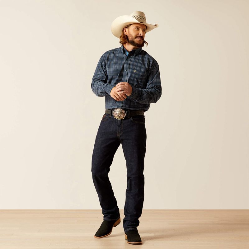 Navy Ariat Pro Series Pharell Classic Fit Shirt | 73RLSQTJA