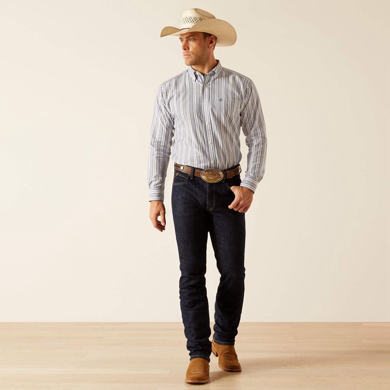 Navy Ariat Pro Series Ross Classic Fit Shirt | 65KBLVOTS