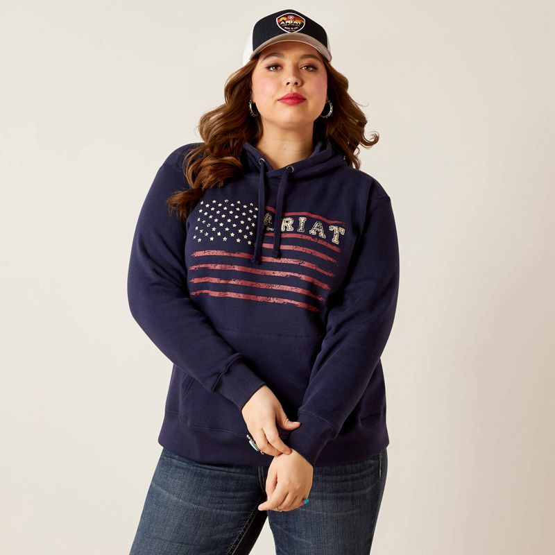 Navy Ariat Real Flying Flag Hoodie | 36VQIXPOY