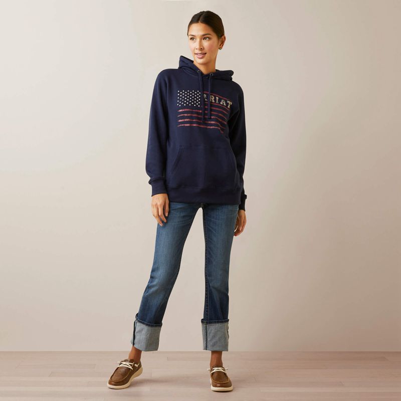 Navy Ariat Real Flying Flag Hoodie | 36VQIXPOY