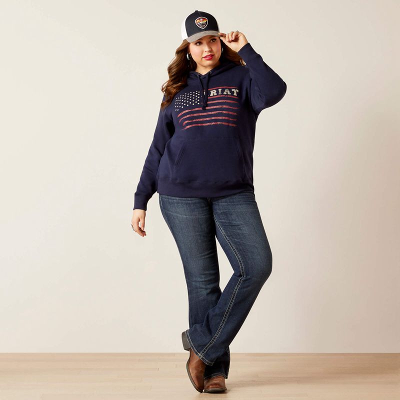 Navy Ariat Real Flying Flag Hoodie | 36VQIXPOY