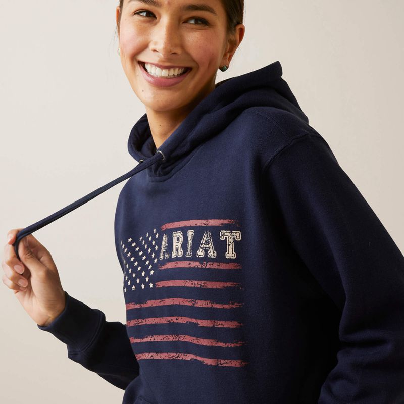 Navy Ariat Real Flying Flag Hoodie | 36VQIXPOY