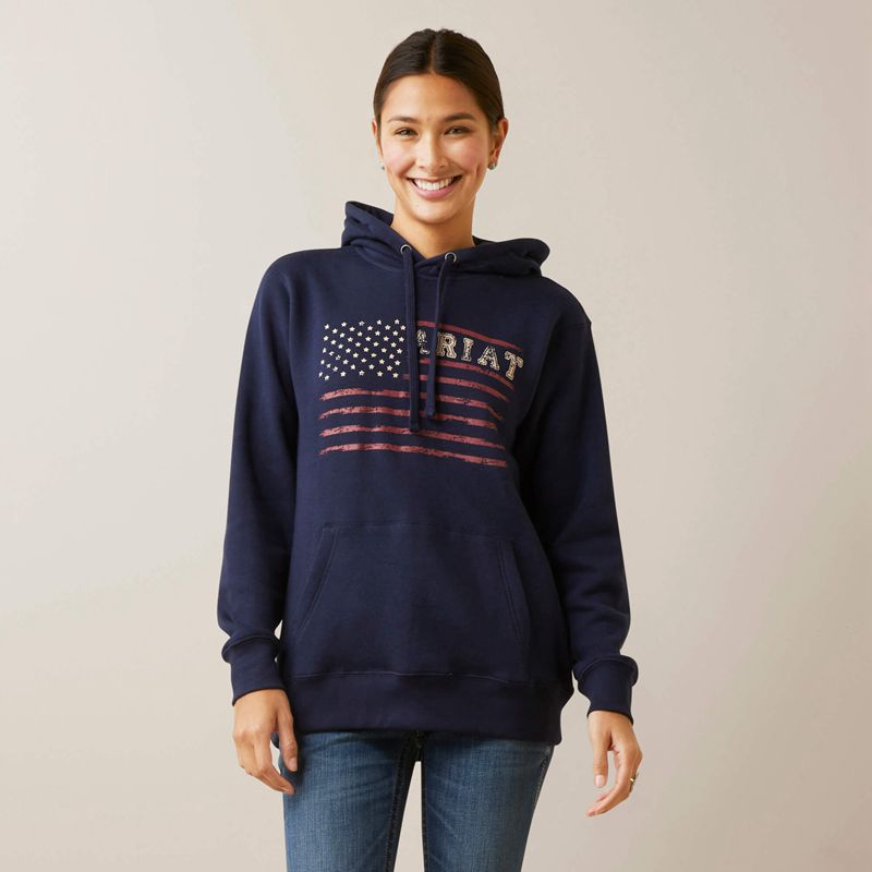 Navy Ariat Real Flying Flag Hoodie | 36VQIXPOY