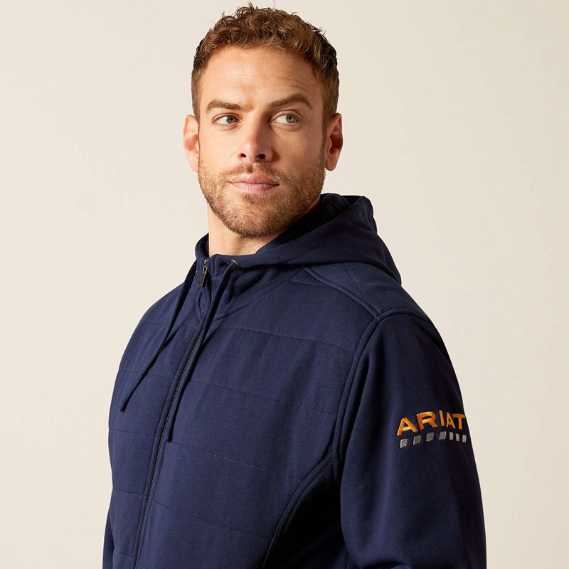 Navy Ariat Rebar All-Weather Insulated Full Zip Hoodie | 87JZBOFQS