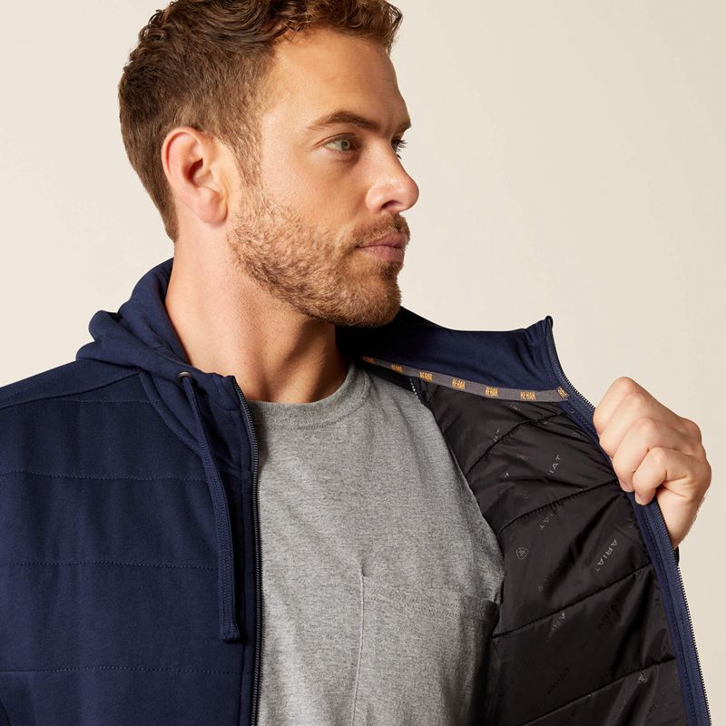 Navy Ariat Rebar All-Weather Insulated Full Zip Hoodie | 87JZBOFQS