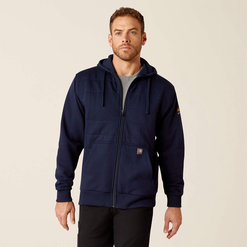 Navy Ariat Rebar All-Weather Insulated Full Zip Hoodie | 87JZBOFQS