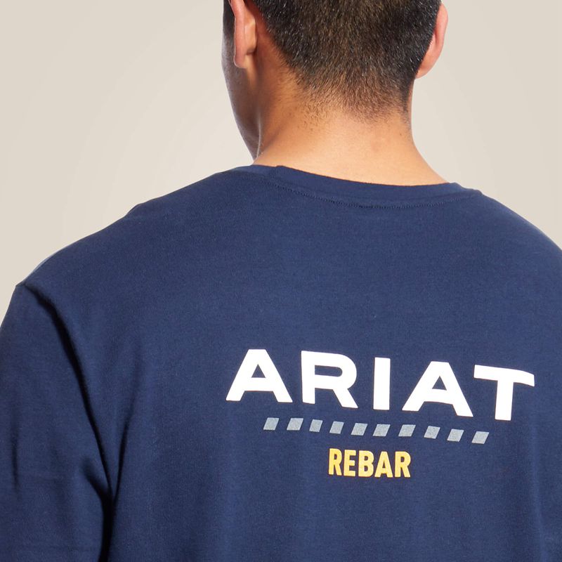 Navy Ariat Rebar Cotton Strong Logo T-Shirt | 68TAZXGQO