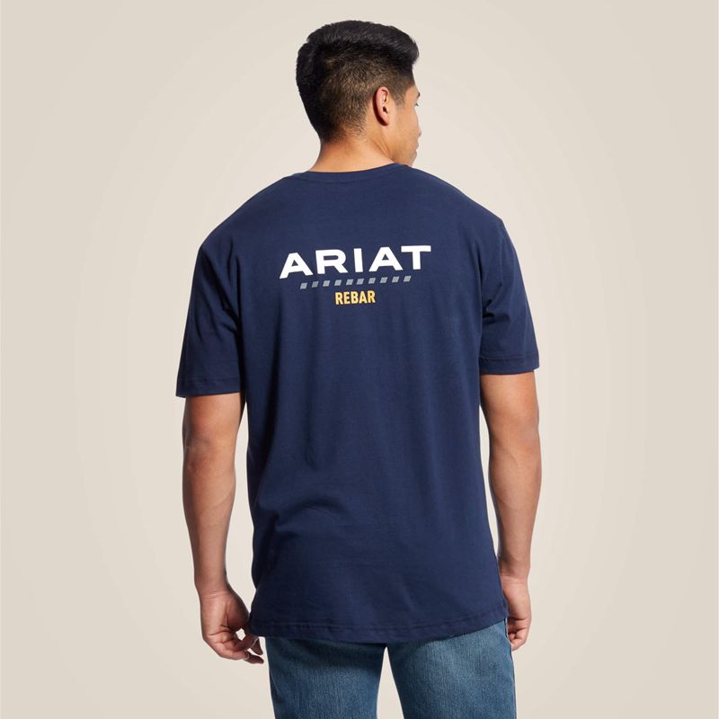 Navy Ariat Rebar Cotton Strong Logo T-Shirt | 68TAZXGQO