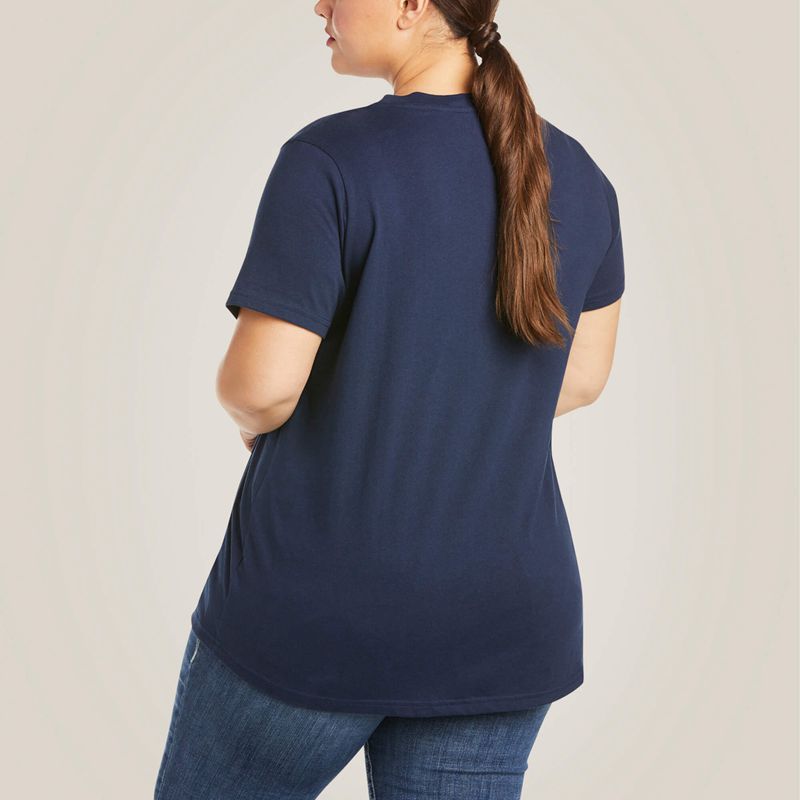 Navy Ariat Rebar Cotton Strong V-Neck T-Shirt | 37WEBVFYU