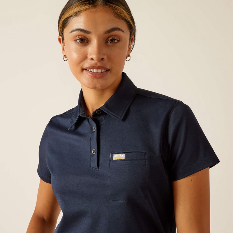 Navy Ariat Rebar Foreman Polo | 49QJUFLGA