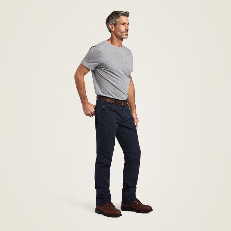 Navy Ariat Rebar M4 Low Rise Durastretch Made Tough Stackable Straight Leg Pant | 80SYHCLME