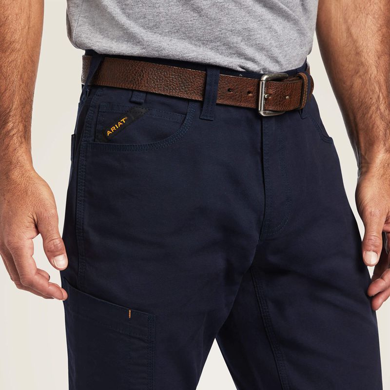 Navy Ariat Rebar M4 Low Rise Durastretch Made Tough Stackable Straight Leg Pant | 80SYHCLME