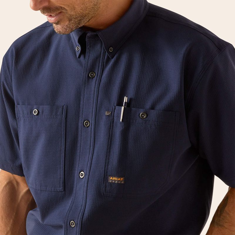 Navy Ariat Rebar Made Tough 360 Airflow Work Shirt | 62RTDFUAI