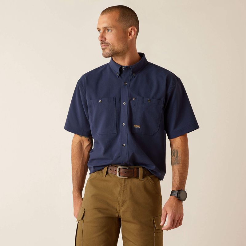 Navy Ariat Rebar Made Tough 360 Airflow Work Shirt | 62RTDFUAI