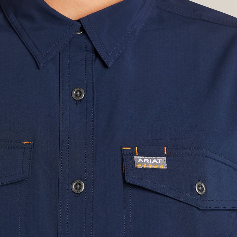 Navy Ariat Rebar Made Tough Venttek Durastretch Work Shirt | 50YQNCXMK