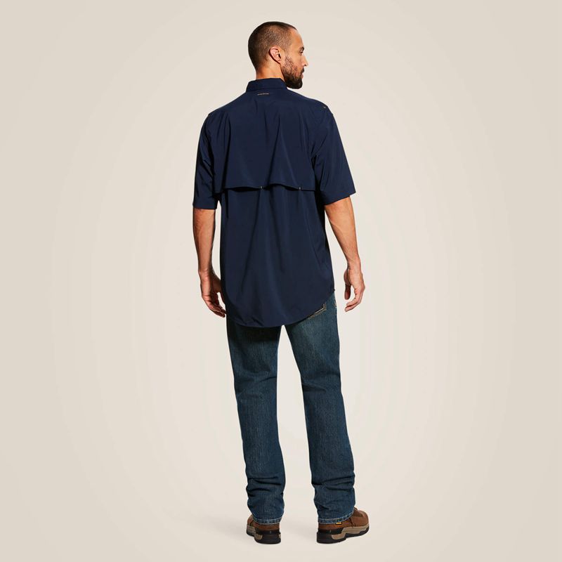 Navy Ariat Rebar Made Tough Venttek Durastretch Work Shirt | 92LKIMCEA