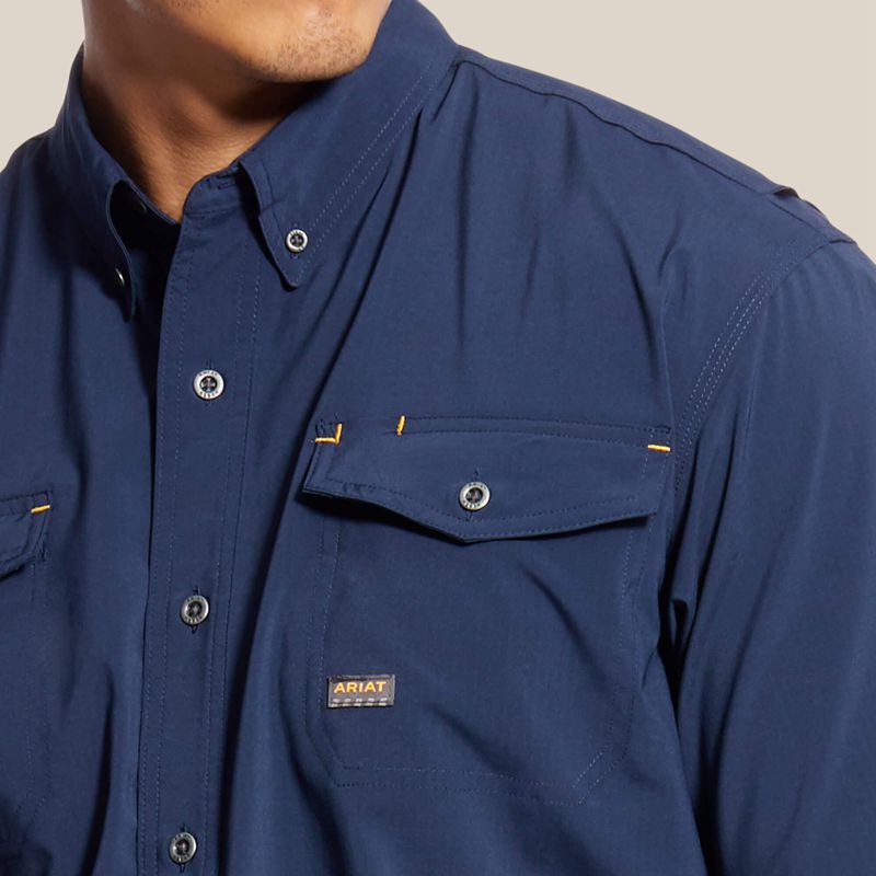 Navy Ariat Rebar Made Tough Venttek Durastretch Work Shirt | 92LKIMCEA