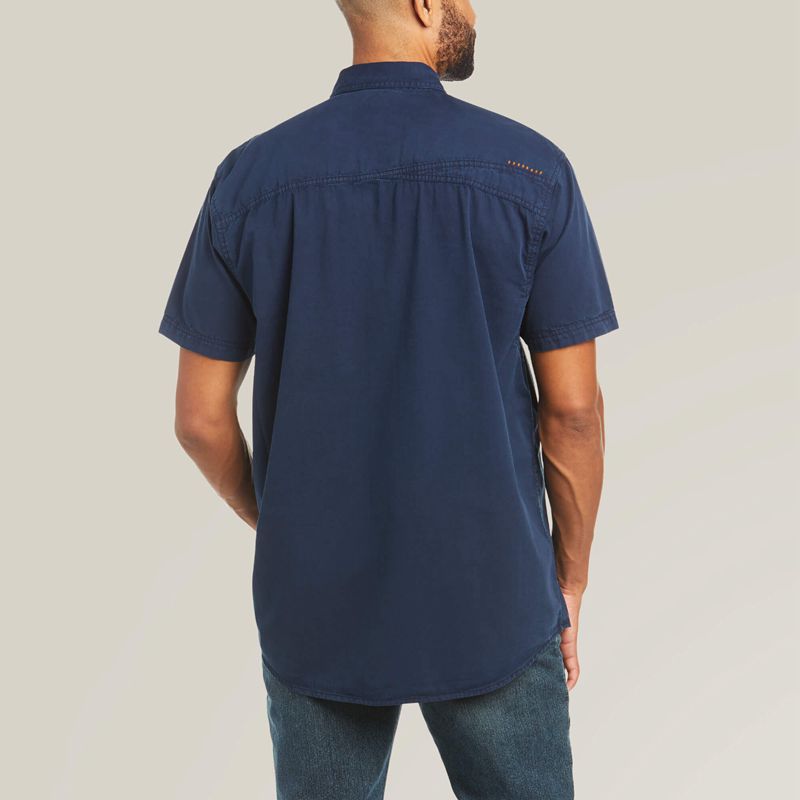 Navy Ariat Rebar Washed Twill Work Shirt | 08RMUTQCG