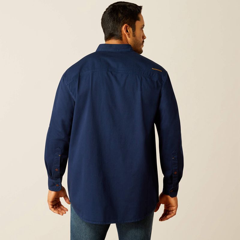 Navy Ariat Rebar Washed Twill Work Shirt | 14URFQJBX