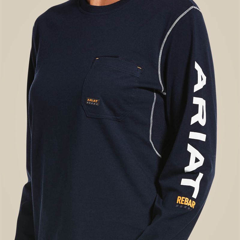 Navy Ariat Rebar Workman Logo T-Shirt | 78PWRXFGB