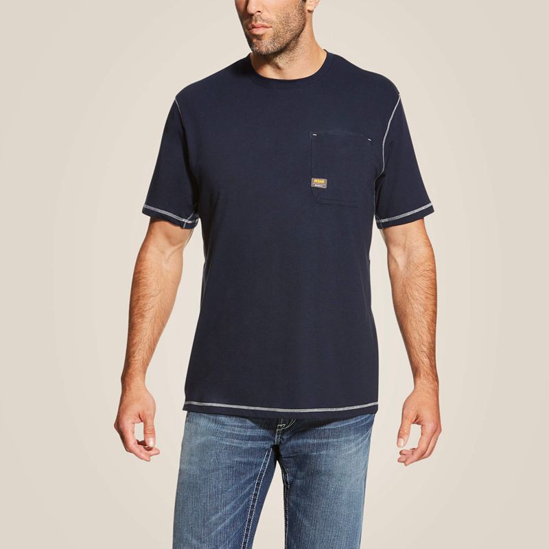 Navy Ariat Rebar Workman T-Shirt | 28KOXWLMP