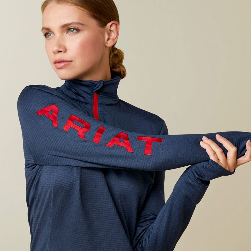 Navy Ariat Team Gridwork 1/4 Zip Baselayer | 26MXNSOYL