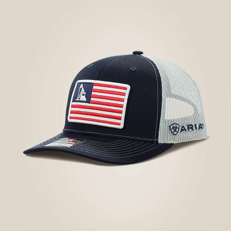 Navy Ariat Usa Flag Patch Logo Cap | 87DUMNJTY